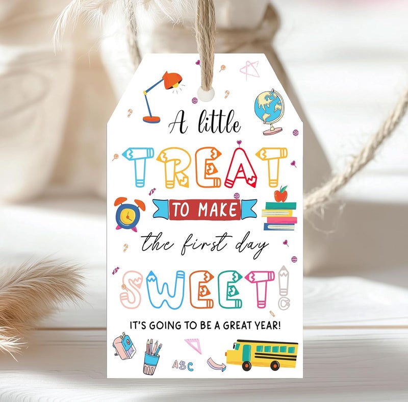 llyinglpdec 50pcs Back to School Treat Tags – First Day of School Gift Tags with String for Teachers, Students, Classrooms – Colorful Welcome Favor Labels 2.2x3.3in - Image 5